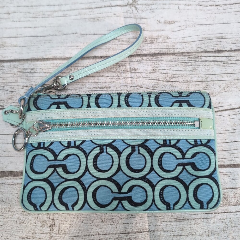 Coach Poppy 3D Art Blue and Teal Wristlet